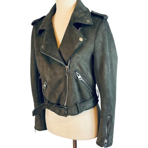 Zara Faux Suede Cropped Moto Jacket Zip Front Unlined Gray Small - Picture 4 of 7
